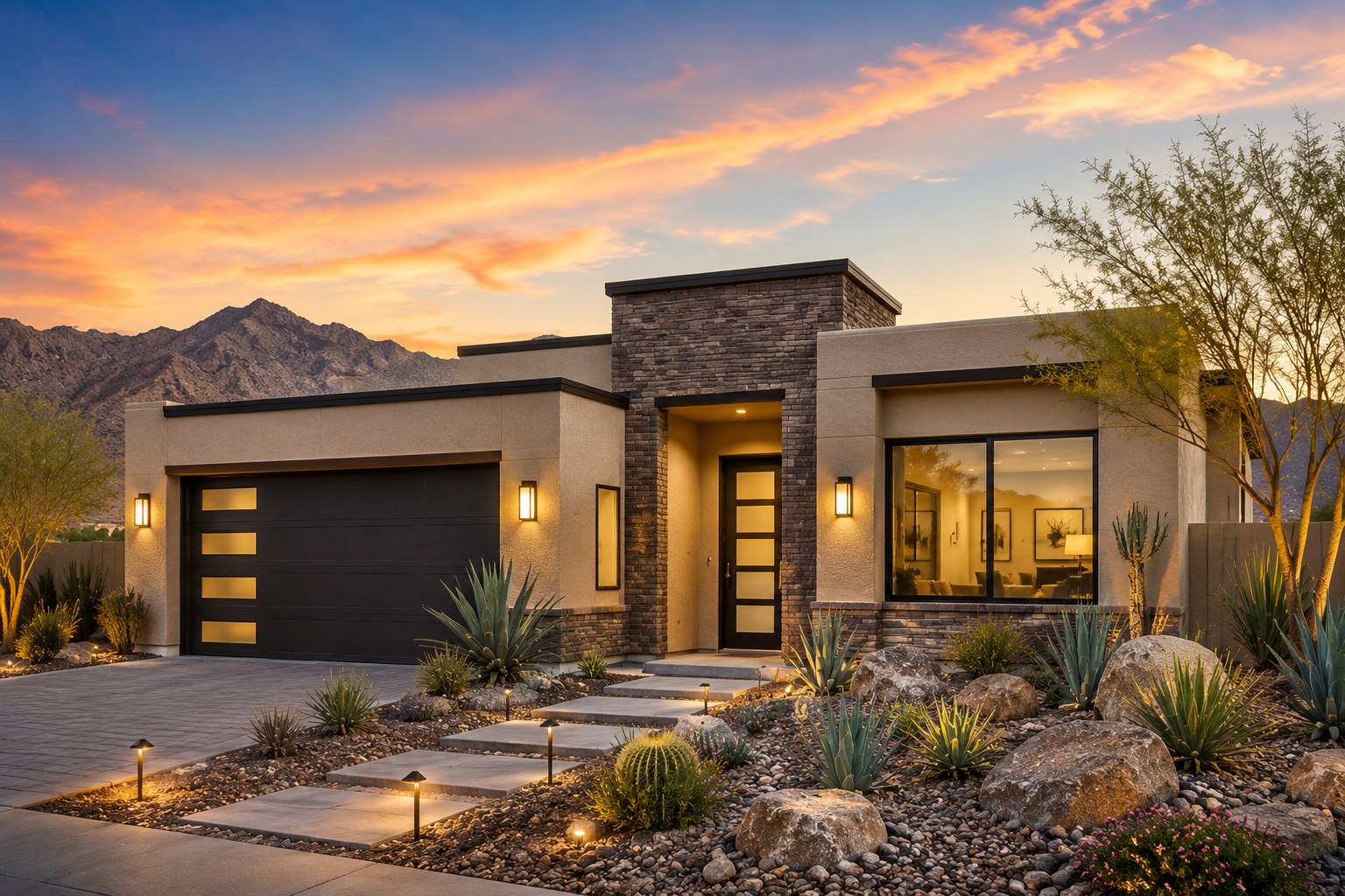 New construction home in Arizona at dusk